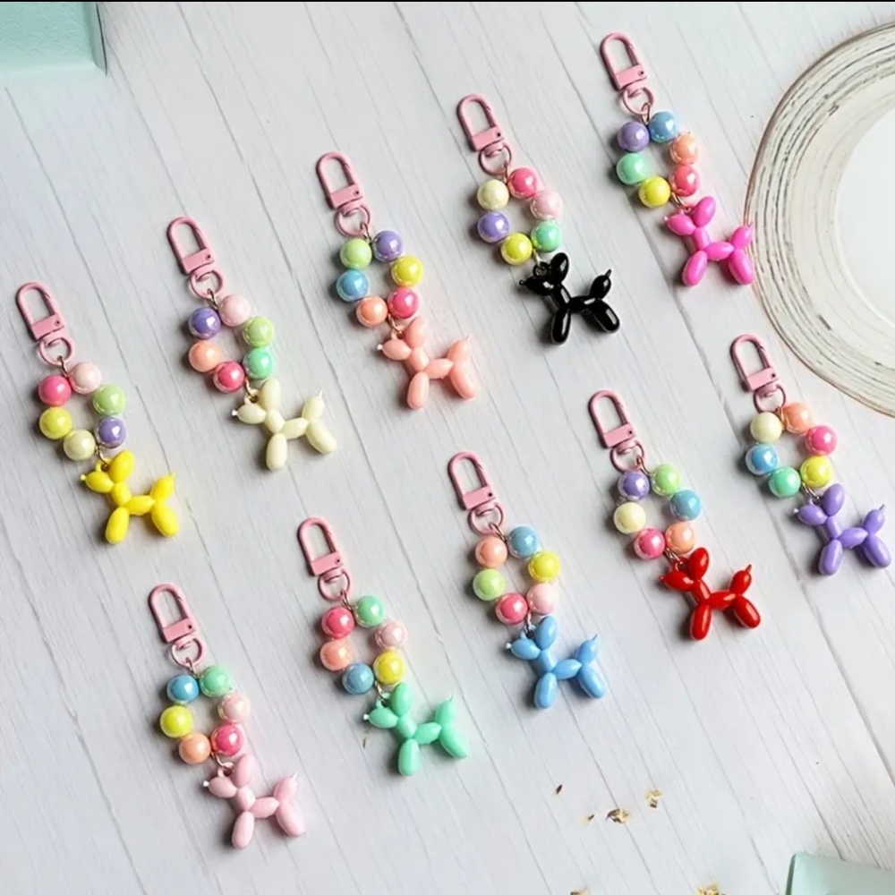 LARGE Colorful Beaded Keychain w Balloon Dog Charm AVAILABLE IN Various …